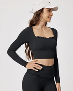 Celoume Active – Black Flow Yoga Set (Frill Bootcut)  （セ・ルー・ム アクティブ ブラックフローヨガセット〈フリルブーツカット〉）