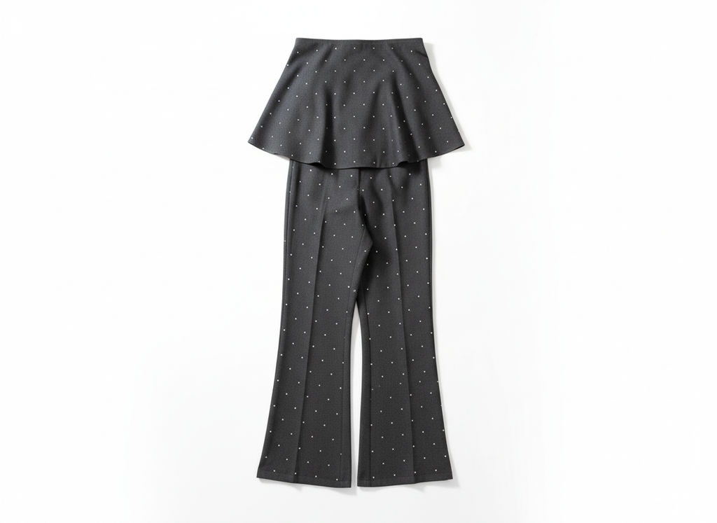 クリスタルドット ベアトップ・ペプラム & フレアパンツ セットアップ