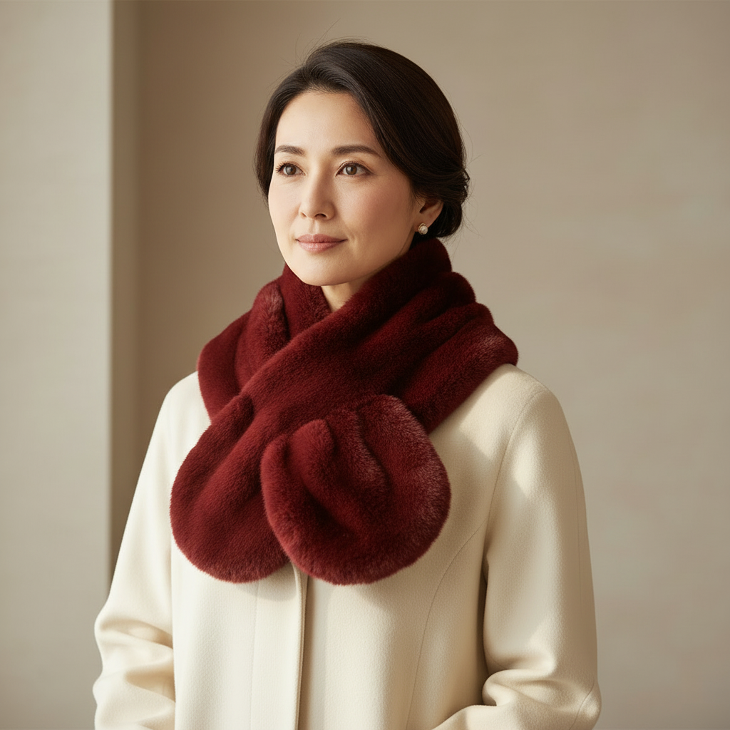 Soft Luxury スリットデザイン大判ファーマフラー（28×158cm）